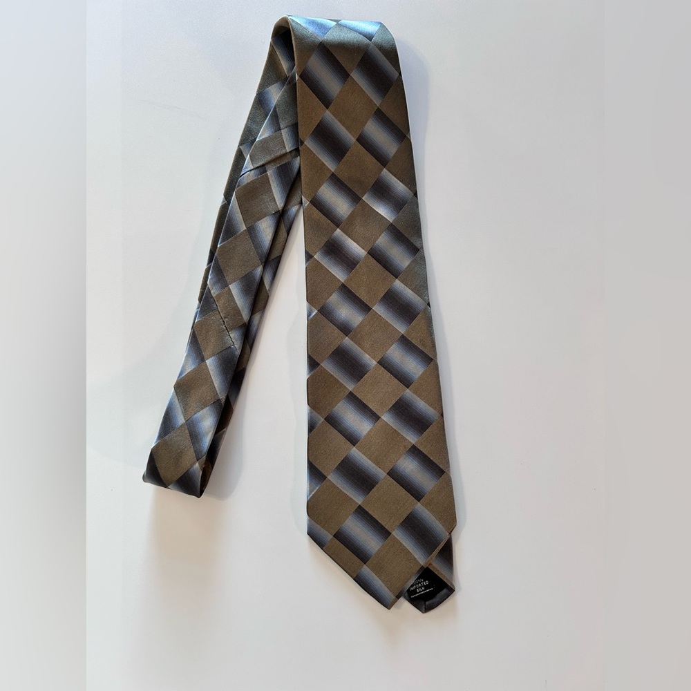Men's Arrow  Silk Tie with Brown and Blue Gray Squares with Geometric Pattern